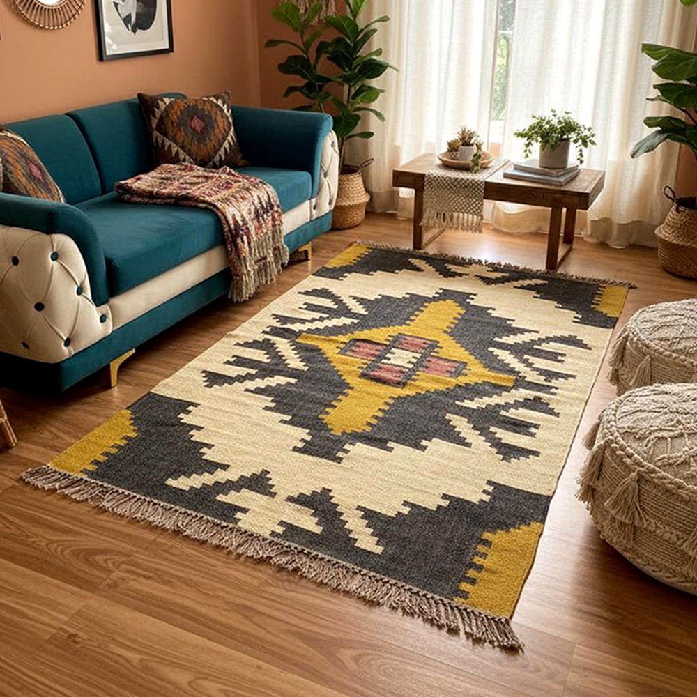 Vintage Handcrafted Multicolor Jute Dhurrie For Living